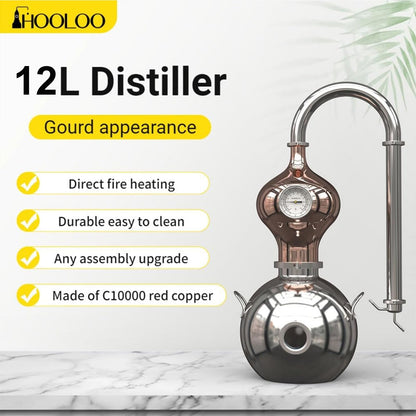 HOOLOO D15 Distiller Still for Home Use Kit 304 Stainless Steel Making Kit with Thermometer Hydrosol Essential Oil Alcohol Brandy Vodka 4Gal (D15-12Liters/3Gal -Direct fire Heating)