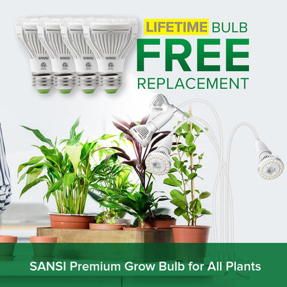SANSI LED Grow Lights for Indoor Plants, 600W Full Spectrum Clip-on Gooseneck Grow Light with Ceramic Tech.,40W Plant Light for Indoor Growing High PPFD, Lifetime Free Bulb Replacement White, No Timer