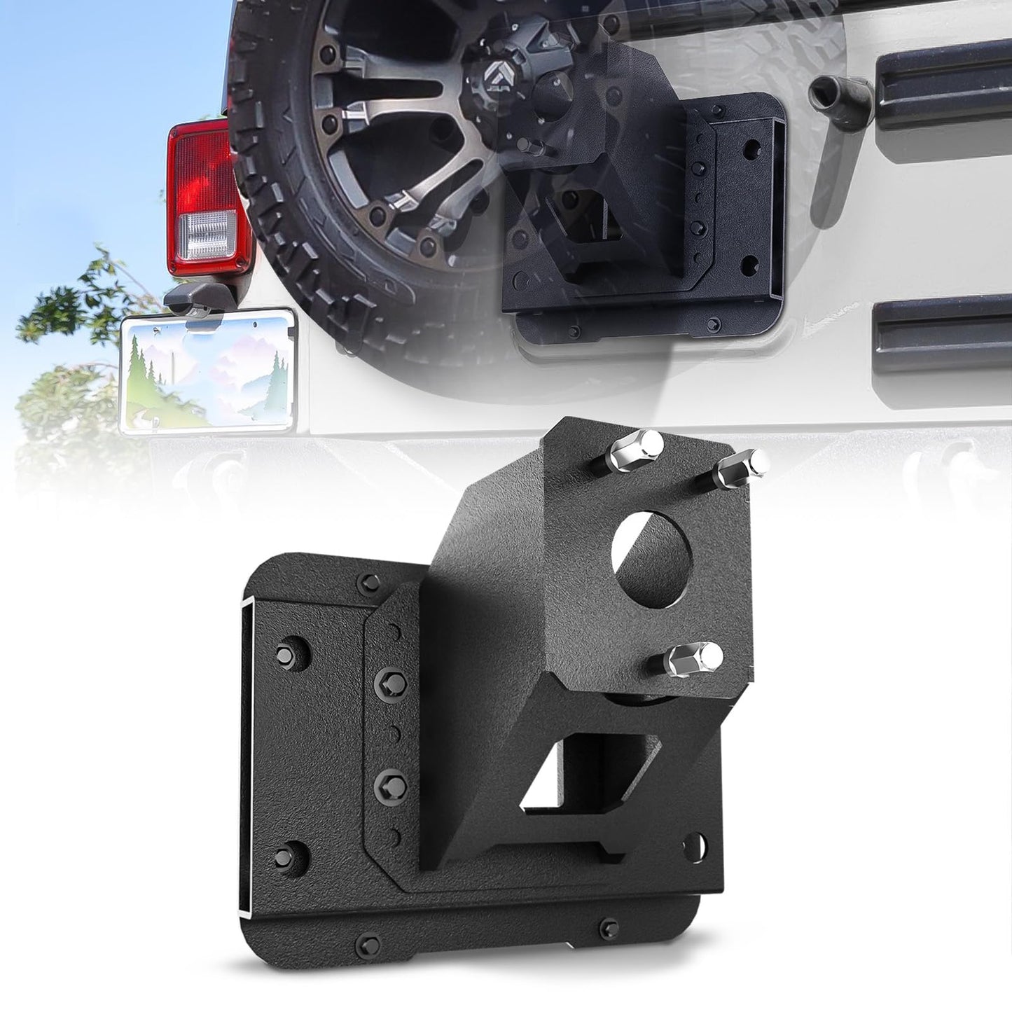 XOOKUN JK Spare Tire Carriers Adjustable Height Compatible with Jeep Wrangler JK JKU 2007-2018 Unlimited(2/4 Doors) up to 40-inch Spare tire