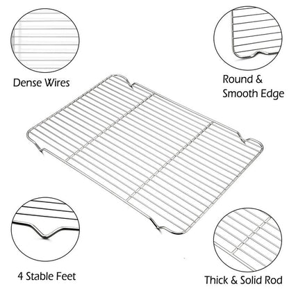 P&P CHEF Cooling Baking Rack Pack of 2, 16.6" x 11.5", Stainless Steel Cooling Racks for Cooking Baking Roasting Grilling Drying, Dense Wires & Smooth Edge, Easy to Clean, Silver