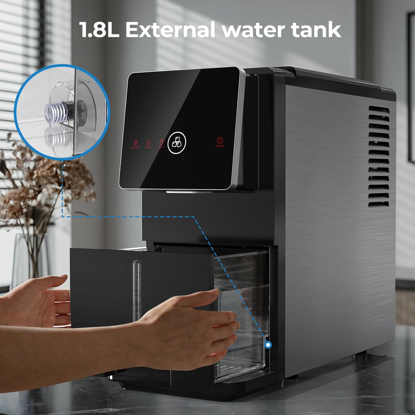 Electactic Nugget Ice Makers Countertop, Portable Ice Maker with Self-Cleaning, 35Lbs Per Day, Self Dispensing Design, One-Click Operation, 1.8L Water Tank, 1.5Lbs Ice Storage, for Multi-Scenario Use