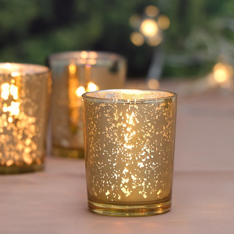 DARJEN Gold Tea Lights Candles Holders for Wedding Centerpieces, Votive Candle Holders for Party Home Wedding Shower Decorations, Table - Mercury Glass Votives, 24Pcs