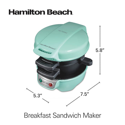 Hamilton Beach Breakfast Sandwich Maker with Egg Cooker Ring, Customize Ingredients, Perfect for English Muffins, Croissants, Mini Waffles, Perfect White Elephant Gifts, Coral (25483)