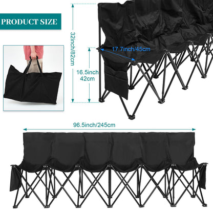 Kigley 6 Seats Folding Soccer Bench Chair Portable Team Sports Sideline Bench for Football Camp Travel Events Outdoor Seating with Storage Bag(Black)