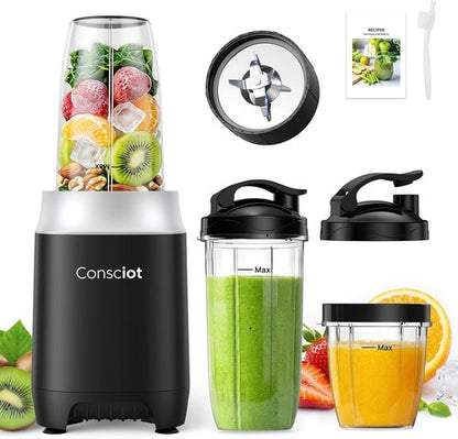 Consciot CB10 Blender Combo - 11-Piece Set for Smoothies, Shakes & Baby Food | 3 Portable BPA-Free Cups