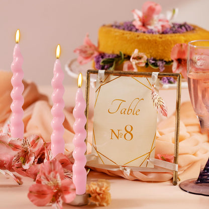 4 Pack 7 Inch Baby-Pink Spiral Taper Candles, Unscented Dripless Fat Twisted Candlesticks for Home Décor Party Wedding and Celebrations