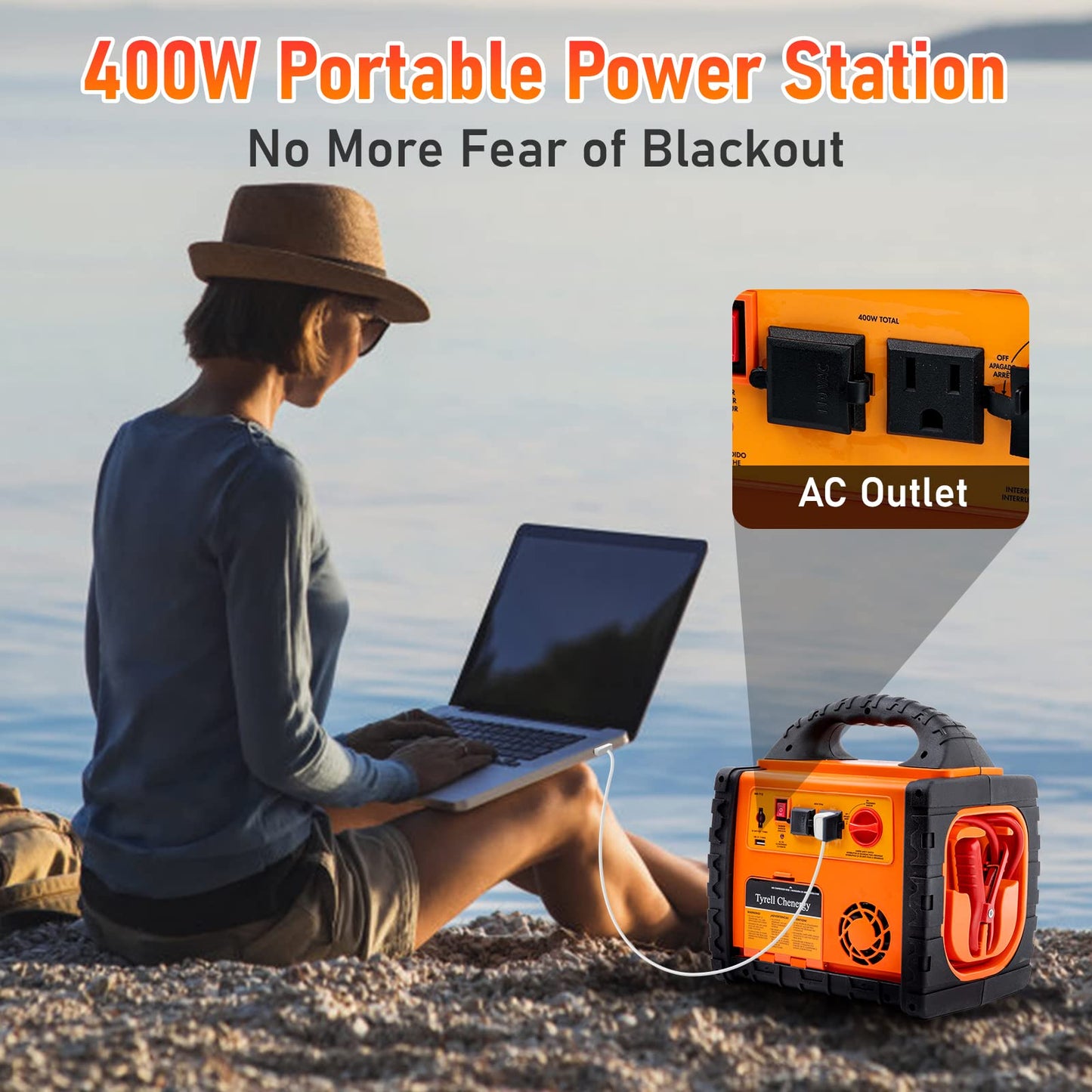 Tyrell Chenergy 2200 Amp Car Jump Starter with Air Compressor,Portable Power Station with 260 PSI Tire Inflator,400W Power Inverter Dual AC/DC Ports,2.1A USB Port,Battery Clamps