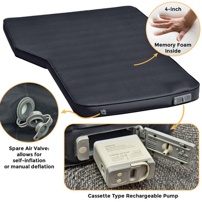 4-Inch Hybrid Air Foam Tesla Model Y Mattress, Self-Inflating SUV Car Sleeping Pad with Multi-Functional Rechargeable Pump, Comfortable & Flat Car Bed for Camping or Travel (Anthracite Gray)