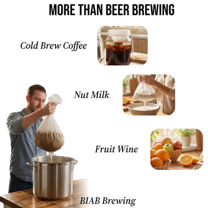 5 Pack Brew Bags, 250 Micron Brew in a Bag (BIAB) Grain Straining Bags with Drawstring, Heavy Duty Nylon Mesh Brewing Filter Bags for Beer, Wine, Cider & Cold Brew Coffee (26" x 22")
