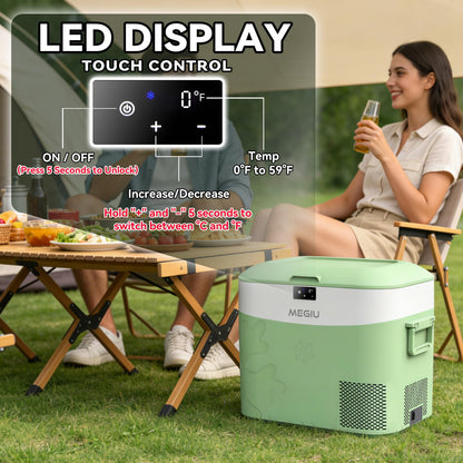 Megiu Car Fridge Portable 12 Volt Refrigerator 23 Quart (22 Liter) Freezer Compressor Cooler 12V/24V DC 110～240 V AC for Outdoor, Camping, Travel, Home Use -18℃~+15℃ (Green)