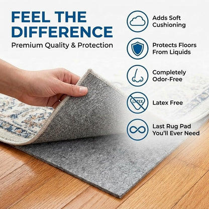 Waterproof Rug Pad, 9x12 ft (1/8" Thin) - Protect Floors, Non-Slip, Pad for Area Rugs - Anti-Slip, Washable, Pet-Friendly Cushioned Underlay for Hardwood, Concrete, Tile
