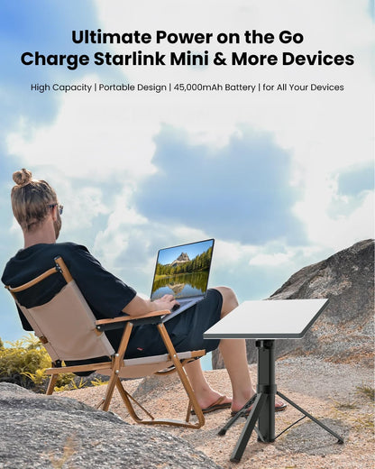 Starlink Mini Battery Pack 166Wh 45000mAh with Tripod Mount, Charger, 6H Runtime, 60W USB-C PD Fast Charge in/Out, Pass-Through Charging, RV Outdoor Off-Grid Emergency Power