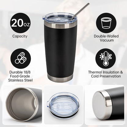 IEOVIEE 32 Pack, 20oz Stainless Steel Bulk Tumblers with Lids and Straws, Double Wall Insulated Travel Coffee Mug, Durable Powder Coated Tumbler Bulk Cup for Cold and Hot Drinks(Black)