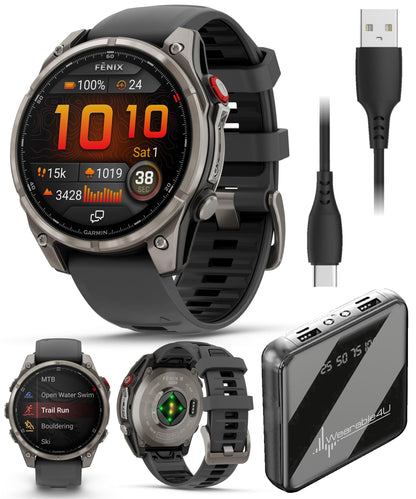 Garmin Fenix 7 Pro - Sapphire Solar Edition: Titanium 47 mm Smartwatch| Up to 22 Days Battery Life, Multisport & Outdoor High-Performance Multi-Band GPS Watch w/Flashlights Gift Bundle, 47mm Gray DLC