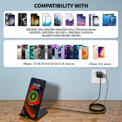 Wireless Charger Station,15W Desk Wireless Charging Stand 20W USB C Adapter for Apple iPhone 17 Pro/17/17/Air/16 Pro/16E/16 Plus/15/14/13,Samsung Galaxy S25/S24/S23/S22/Z Flip Fold/Note 20,Google etc