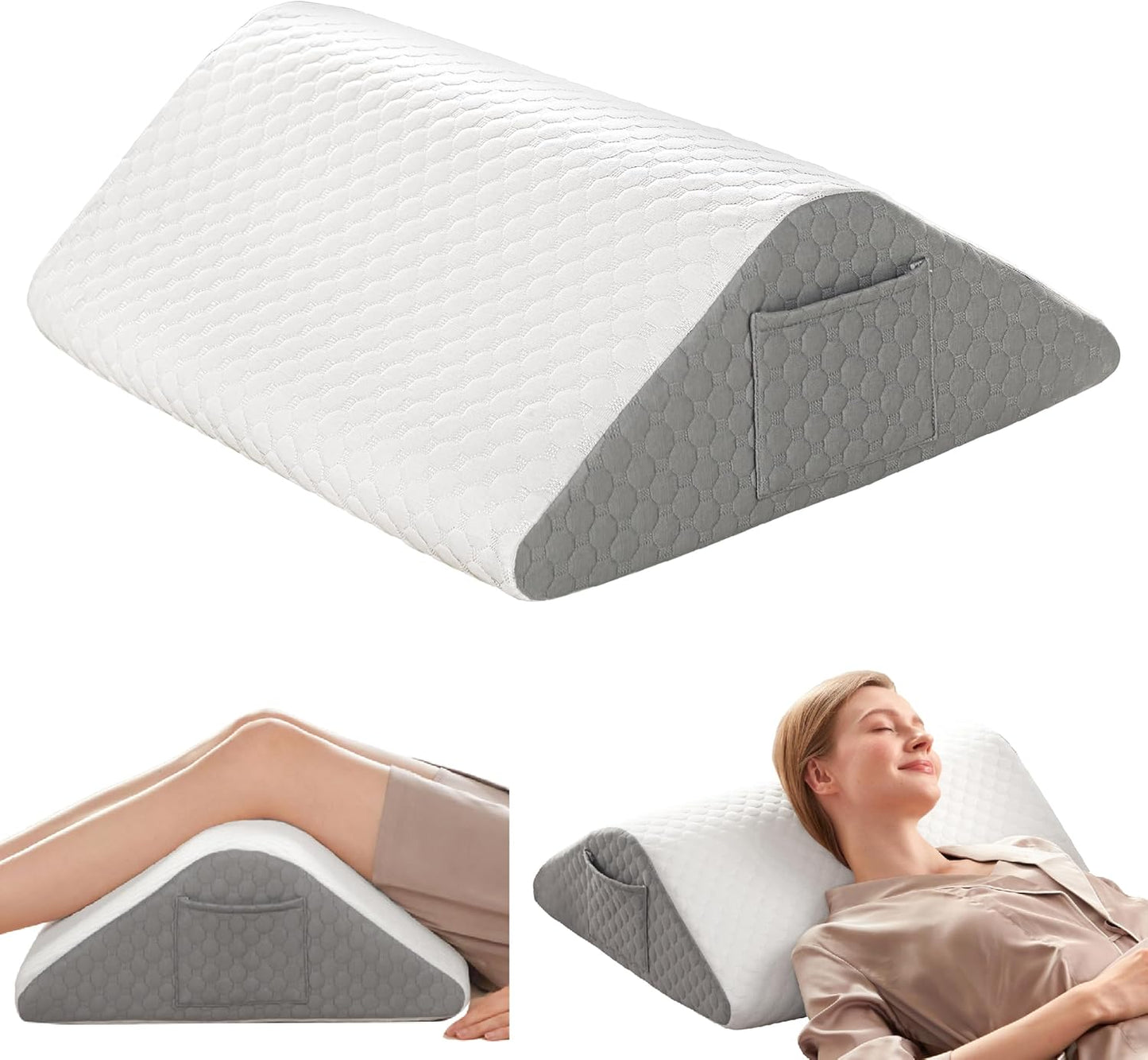 Simpledad Triangle Wedge Pillow - Cooling Memory Foam for Acid Reflux & Back Pain Relief | Ideal for Sleeping & Support