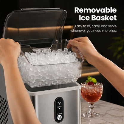 Kismile Nugget Ice Maker Countertop,33Lbs/24H Ice Machine with Chewable Ice,Self-Cleaning Portable Ice Maker with One-Click Operation,for Home/Kitchen/Office(Silver)
