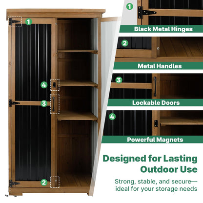 Ketive Outdoor Storage Cabinet, Tall Tool Garden Cabinet with Weather-Resistant Roof, Double Lockable Doors, 3 Removable Shelves & Adjustable Feet, for Patio, Garden, Backyard, 32" x 15.5" x 66"