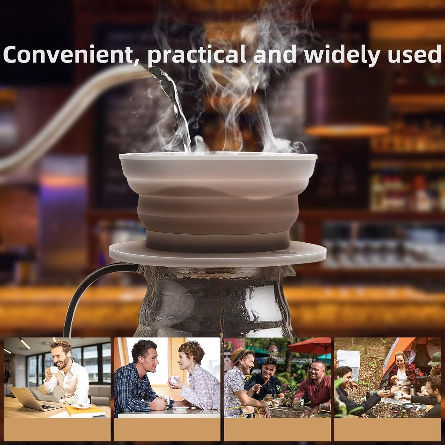 Skiennix Travel Pour Over Coffee Maker - Collapsible Design with Reusable Stainless Steel Filter | Grey