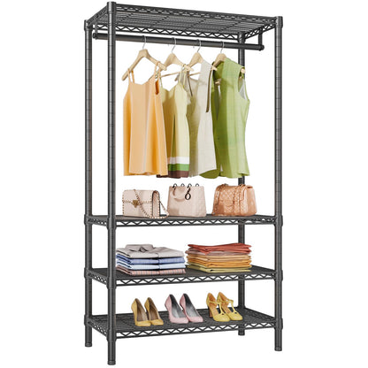 VIPEK V1 Medium Portable Garment Racks 440lbs Load Capacity, Heavy Duty Clothes Rack with 4 Tiers Adjustable Shelves & Hanging Rod, Compact Space-Saving Storage for Small Apartments/Dorms (Black)