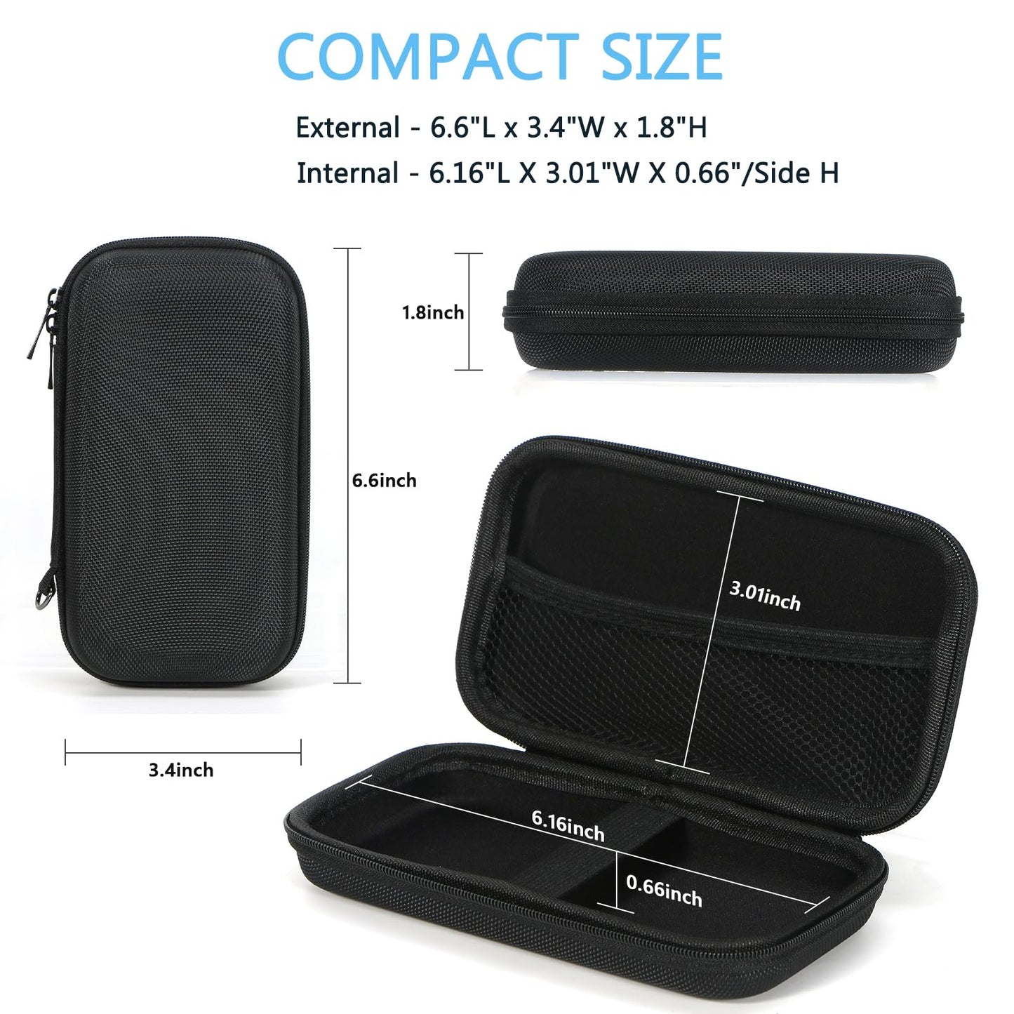 GLCON Portable Protection Hard EVA Case for External Battery,Cell Phone,GPS,Hard Drive,USB Charging Cable,Carrying Bag Mesh Inner Pocket,Zipper Enclosure,Universal Travel Pouch Bag