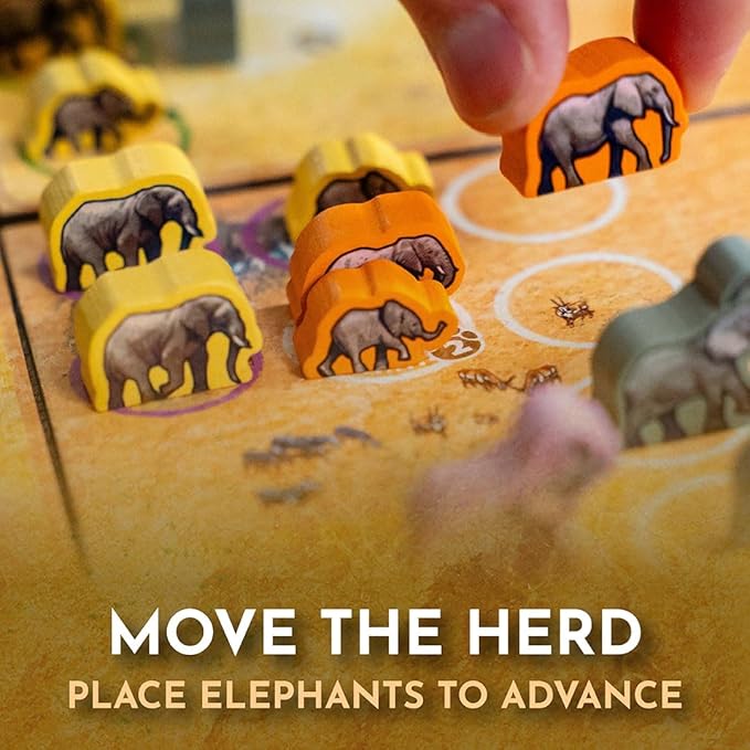 Tembo: Survival On The Savanna Board Game Guide Your Elephant Herd Across Dangerous Terrain A Cooperative Strategic Game for Families and Adults Solo Campaign Included 1-4 Players Ages 10+