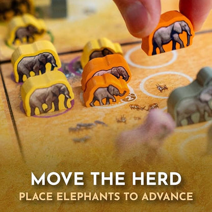Tembo: Survival On The Savanna Board Game Guide Your Elephant Herd Across Dangerous Terrain A Cooperative Strategic Game for Families and Adults Solo Campaign Included 1-4 Players Ages 10+
