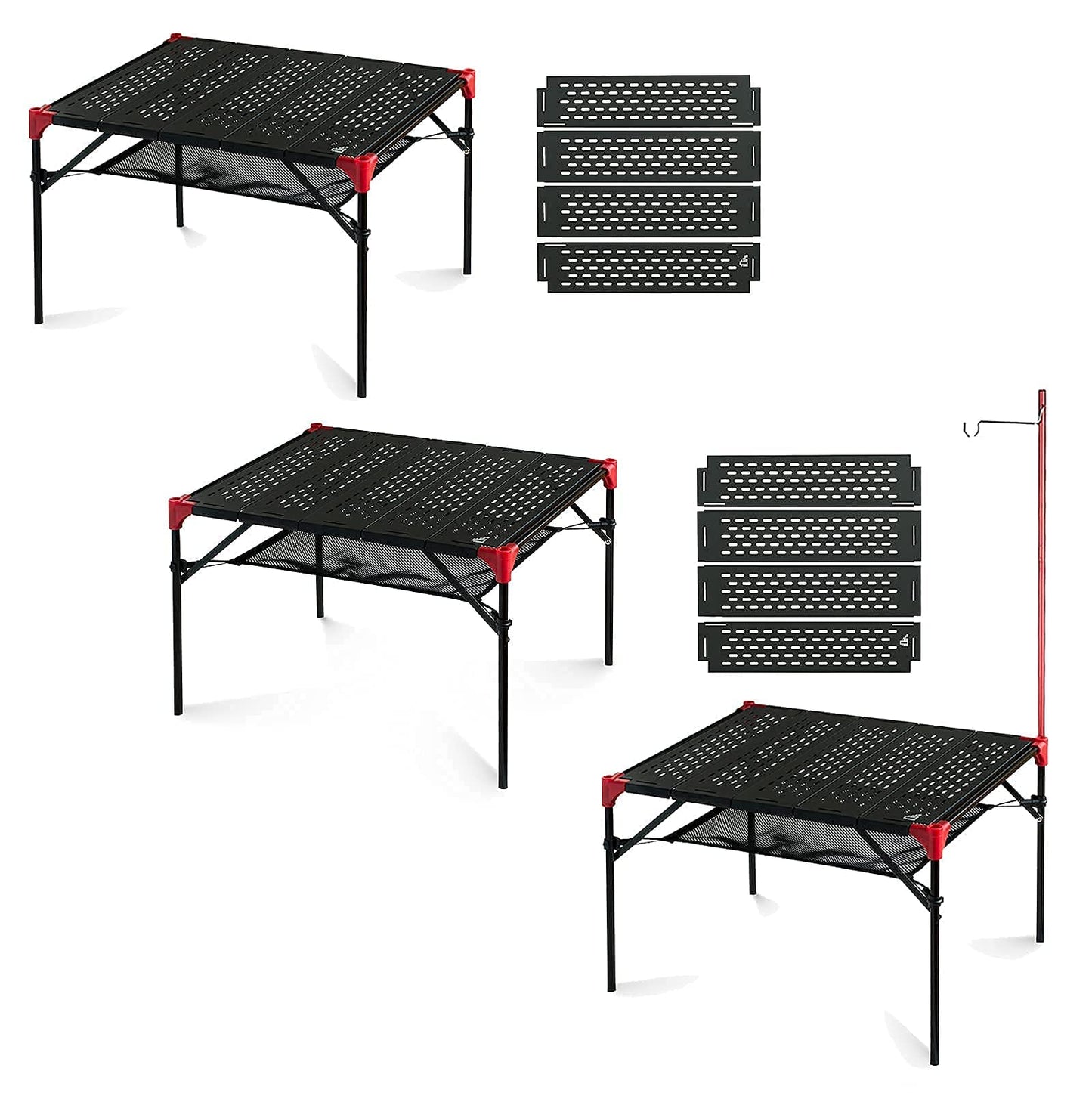iClimb 3 Extendable Folding Table L and 2 Pack Connecting Plates and 1 Lantern Hanger Bundle, Ultralight Compact for Many People Camping Backpacking Beach Concert BBQ Party