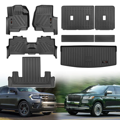 Jdeymat for 2018-2024 Ford Expedition/Lincoln Navigator 7-Seater Accessories Floor Mats 3 Rows Trunk Cargo Liner and Backrest Mats All Weather TPE (7 Seat Full Set-Not Fit Max Or L)