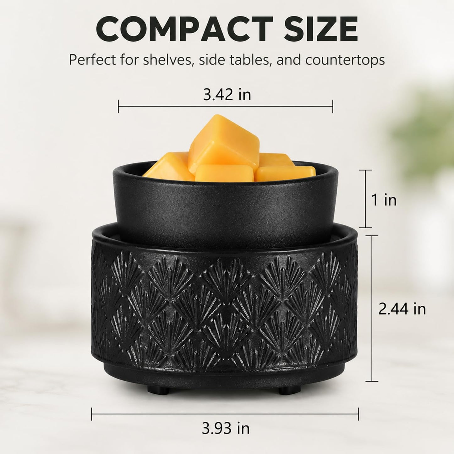 Mocosa Ceramic Wax Warmer Wax Melt Warmer for Scented Wax 3-1 Electric Candle Warmer Home Fragrance Wax Burner Perfect Christmas Gifts for Mom Women(Black-Fan Shaped)