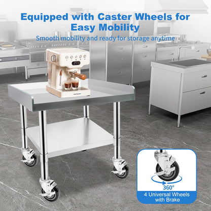 Hutioai Stainless Steel Worktable with Under Shelf & 360° Lockable Casters - Practical for Commercial Kitchens & Workshops (24 * 24 * 26in)