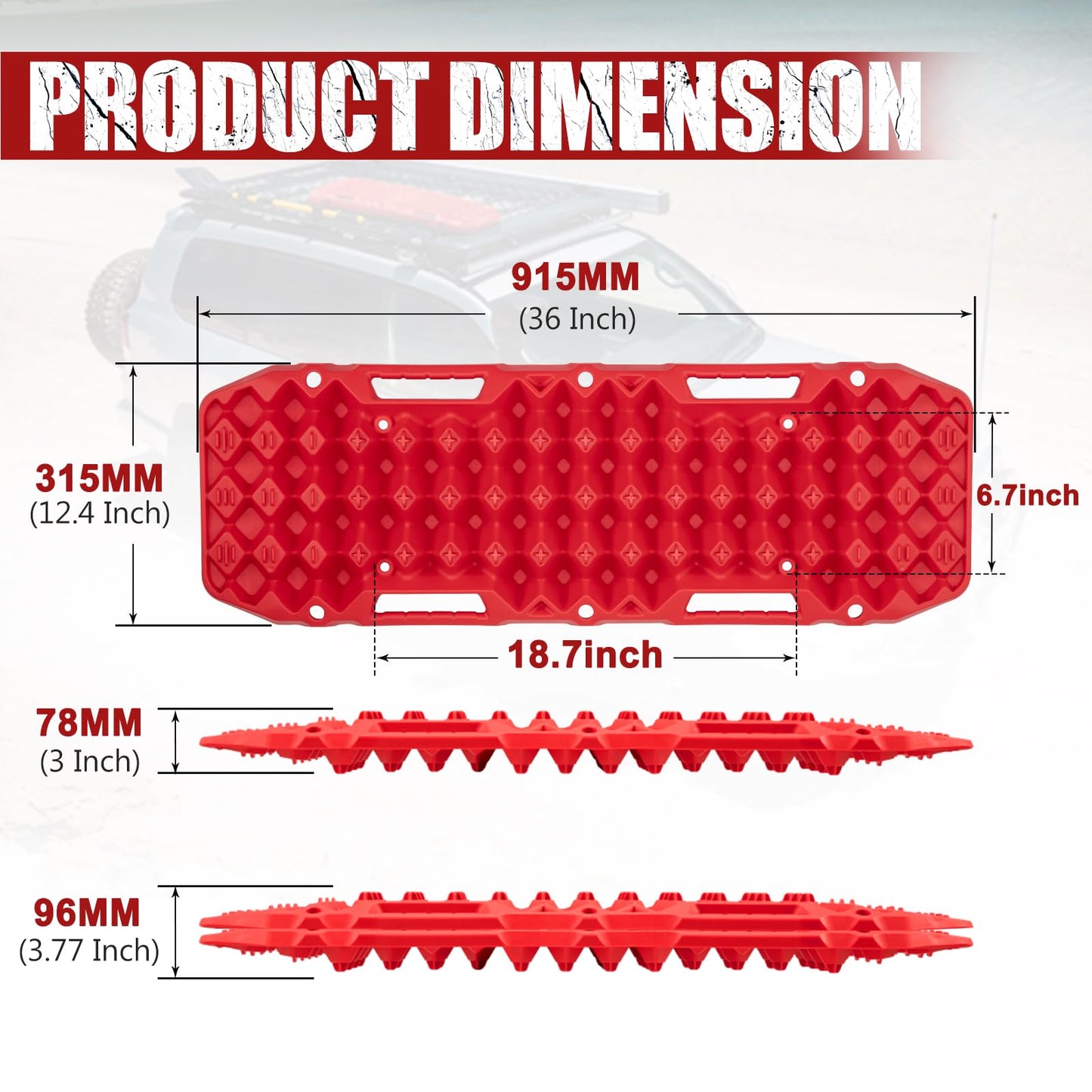 BUNKER INDUST Off-Road Traction Boards (Red) + 3/4in×20ft Kinetic Recovery Rope with 2 Soft Shackles Kit
