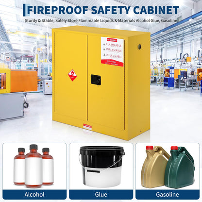Hazardous Storage Flammable Cabinets, Fire Resistant Safety Cabinet for Flammable Liquids | Cold-Rolled Steel Construction w/Spill Containment Tray, Ventilation Holes & Grounding | Adjustable Shelf