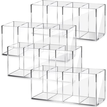 Pajean 4 Pack Acrylic Pen Pencil Holder - 4 Compartments Clear Pencil Pen Holder Organizer - Makeup Brush Holder Acrylic Pencil Organizer Cup for Office Home Supplies Desk Accessories