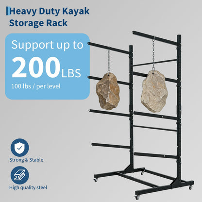 GarveeLife Heavy Duty 4-Tier Freestanding Kayak Storage Rack with Adjustable Detachable Wheels – Stand for Kayaks, Canoes, SUPs, Surfboards – Indoor or Outdoor, Garage Paddleboard Organizer,