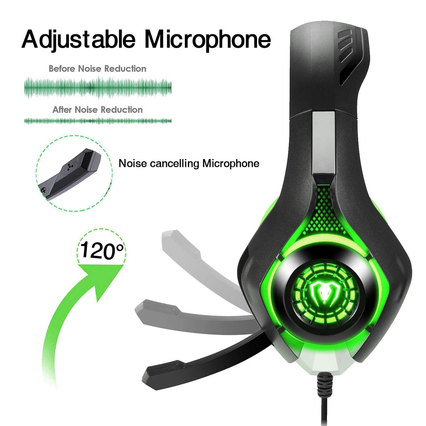 BlueFire Stereo Gaming Headset with Microphone for PS5 PS4 Xbox One Switch PC Mac – Wired Over-Ear Headphones with Surround Sound, Soft Memory Foam, Noise Canceling Mic, Light, 3.5mm Jack (Green)