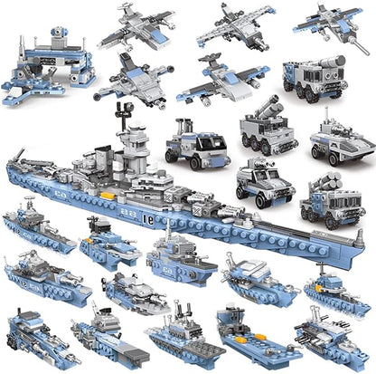 Military Army Building Toys for Adults 8IN1 USS Missouri Battleship Stem Building Blocks Military Bricks 25 Models Engineering Kits
