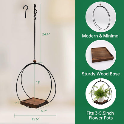hismocal 2 Pack Hanging Planter for Indoor Plants, Black Plant Hanger with Sturdy Wood Base, Modern Boho Macrame Hanger, Wall Ceiling Window Planter (Plants/Pots Not Included)