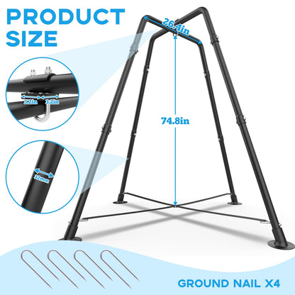 Swing Set with Tent Swing, Hanging Tree Tent w/Swing Frame, X-Shaped Swing Stand with Tent Swing, Tent Swing Chair, 330 lbs, w/Rainbow Lights String, Indoor Outdoor Use (Light Blue)