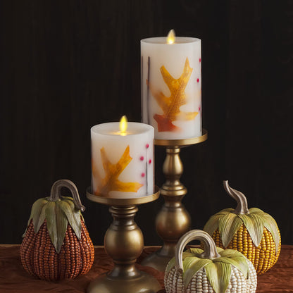 Luminara Embedded Flameless LED Candle - Orange Leaf 3.5" x 4.5" - Moving Flame Pillar, Battery Operated Timer, Real Wax, Unscented, Safe