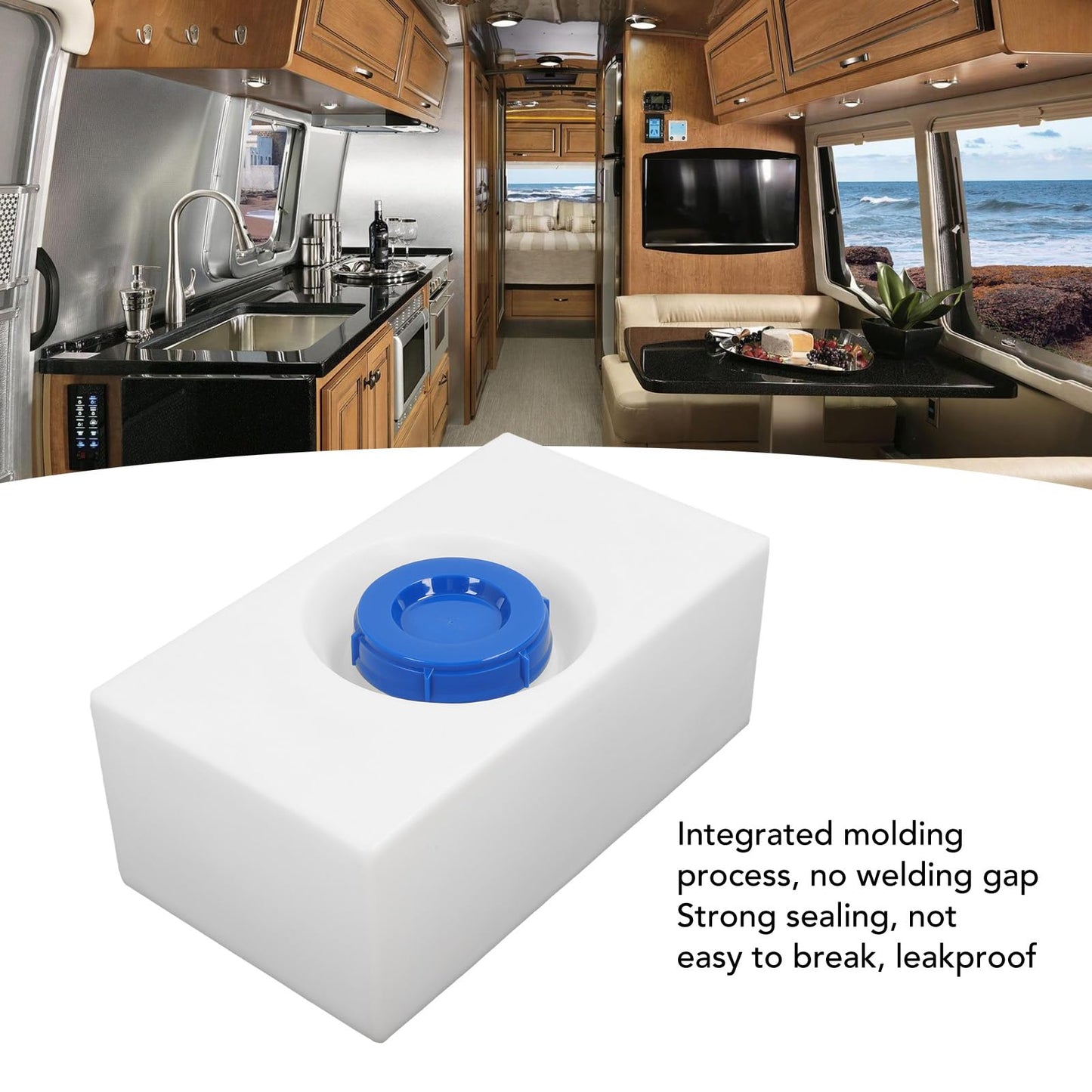 Asixxsix 8 Gallon RV Fresh Water Tank, Food Grade Leakproof LLDPE Fresh Water Holding Tank, Portable RV Water Storage Tank with 130mm Water Inlet for Caravans Trailers Boats Yachts