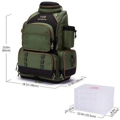 BASSDASH Fishing Tackle Backpack Water Resistant Tactical Bag Soft Tackle Box with Rod Holder and Protective Rain Cover