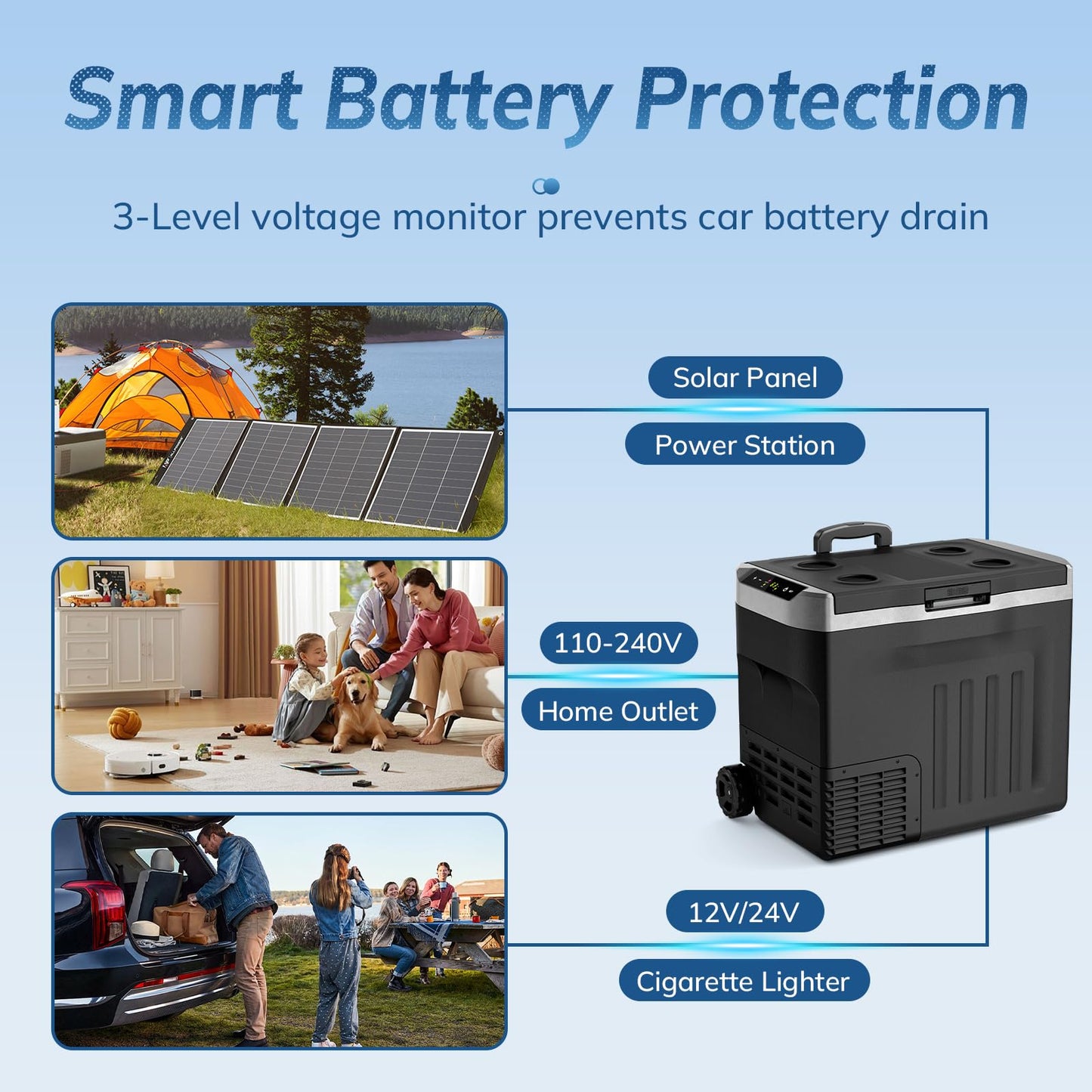 Antarctic Star 12 Volt Car Refrigerator,43QT(40L) Electric Cooler, -4℉~68℉ Portable Fridge Freezer,12V 24V DC 100-240V AC Car Fridge with Wheels&2 Baskets for Car,Camping,RV,BLACK