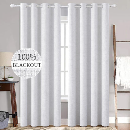 MIULEE Blackout Curtains - 100% Thermal Insulated Linen Texture Drapes | Grayish White, 52x96 Inch (2 Panels)