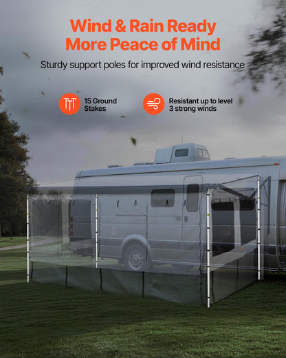 VEVOR RV Awning Sun Shade Room - Compatible with 16-17 ft Awnings, RV Awning Sun Shading Room with Door & Ventilated Mesh Windows, Sunproof & Windproof Three-Sided Enclosure Tent for RV Camping