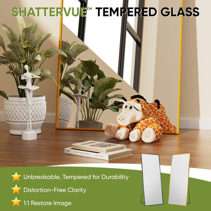 Coomily Full-Length Floor Mirror with Stand, 71"x32" Rectangle Style Full Body Standing Mirror for Bedroom, Living Room, Gym, Dorm - Shatter-Resistant & Easy Assembly, Gold