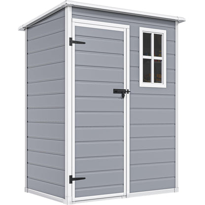 DWVO 5x3ft Resin Outdoor Storage Shed with Floor, Waterproof Lockable Storage Shed with Window, Plastic Outside Tool Storage for Garden, Backyard, Patio, Lawn,Gray