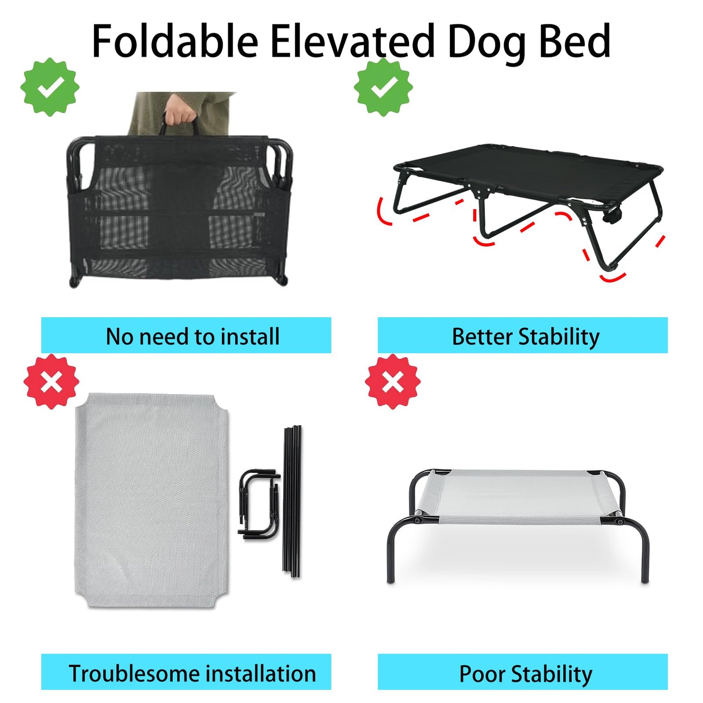 M JJYPET Elevated Cooling Dog Cot Pet Bed with Breathable Mesh Folding No Assembly Indoor/Outdoor Pet Hammock Bed Raised Dog Cots Beds Multiple Sizes for Small Meduim Large Dogs