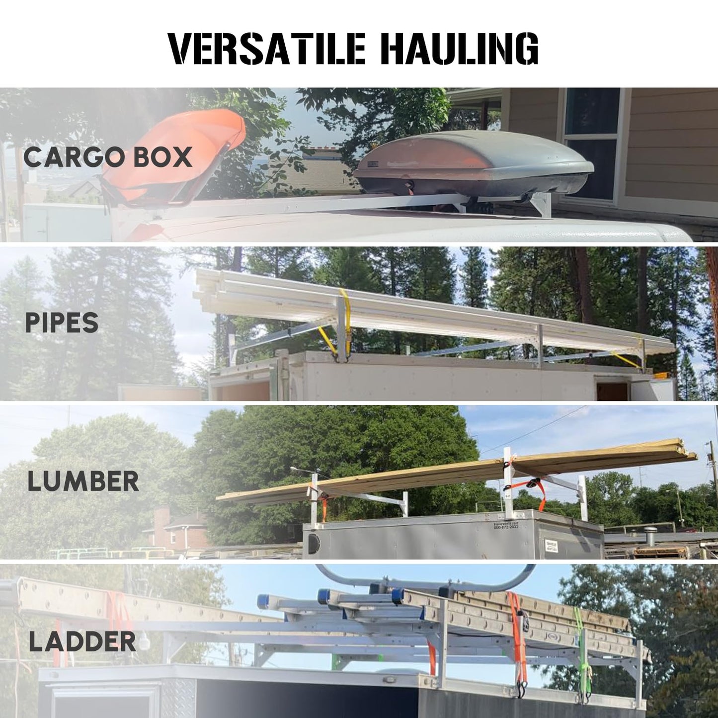 StarONE Trailer Ladder Rack, Adjustable Ladder Rack for 4' - 8.5' Enclosed & Open Trailers, 400 lbs Capacity for Ladder/Lumber/Kayak/Solar Panel, Aluminum