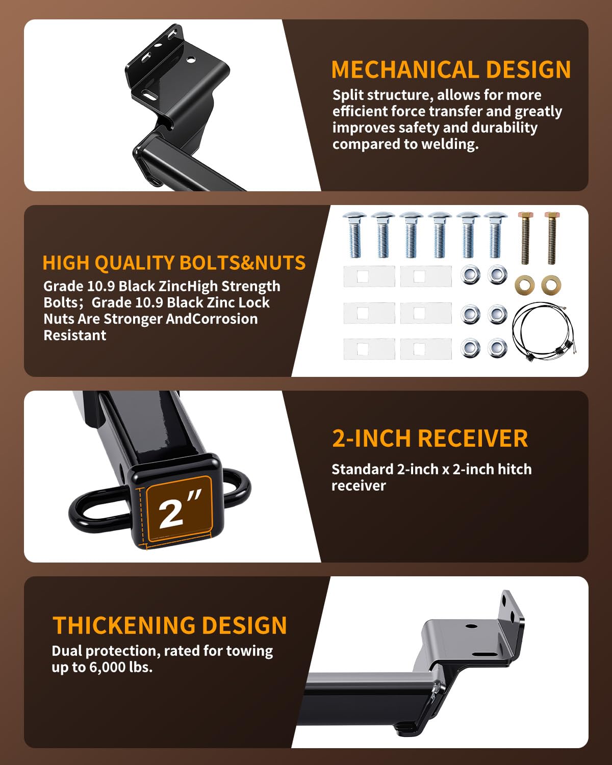 TULALUX 2" Receiver Trailer Hitch for 2018–2025 Jeep Compass & 2017 Mexico-Built Compass | Class 3 Tow Hitch | 4,000 lbs Towing Capacity